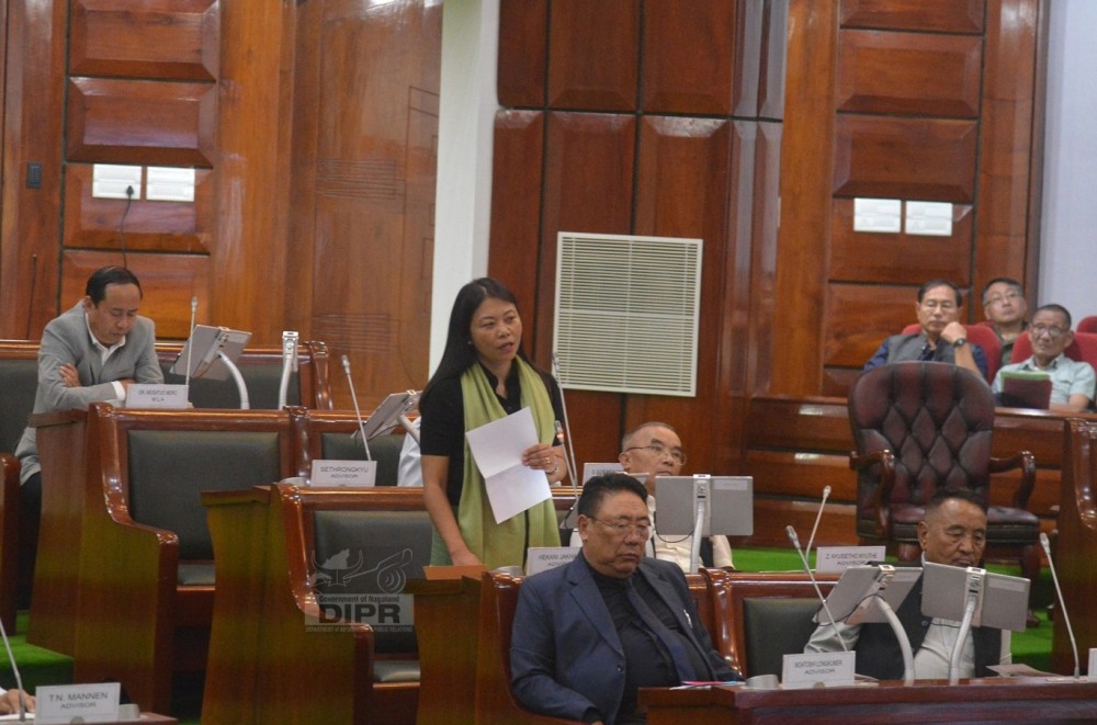 Advisor, Hekani Jakhalu taking part in the discussion during the first day of the Seventh Session of the 14th NLA at NLA Hall, Kohima on September 2. (DIPR Photo)
